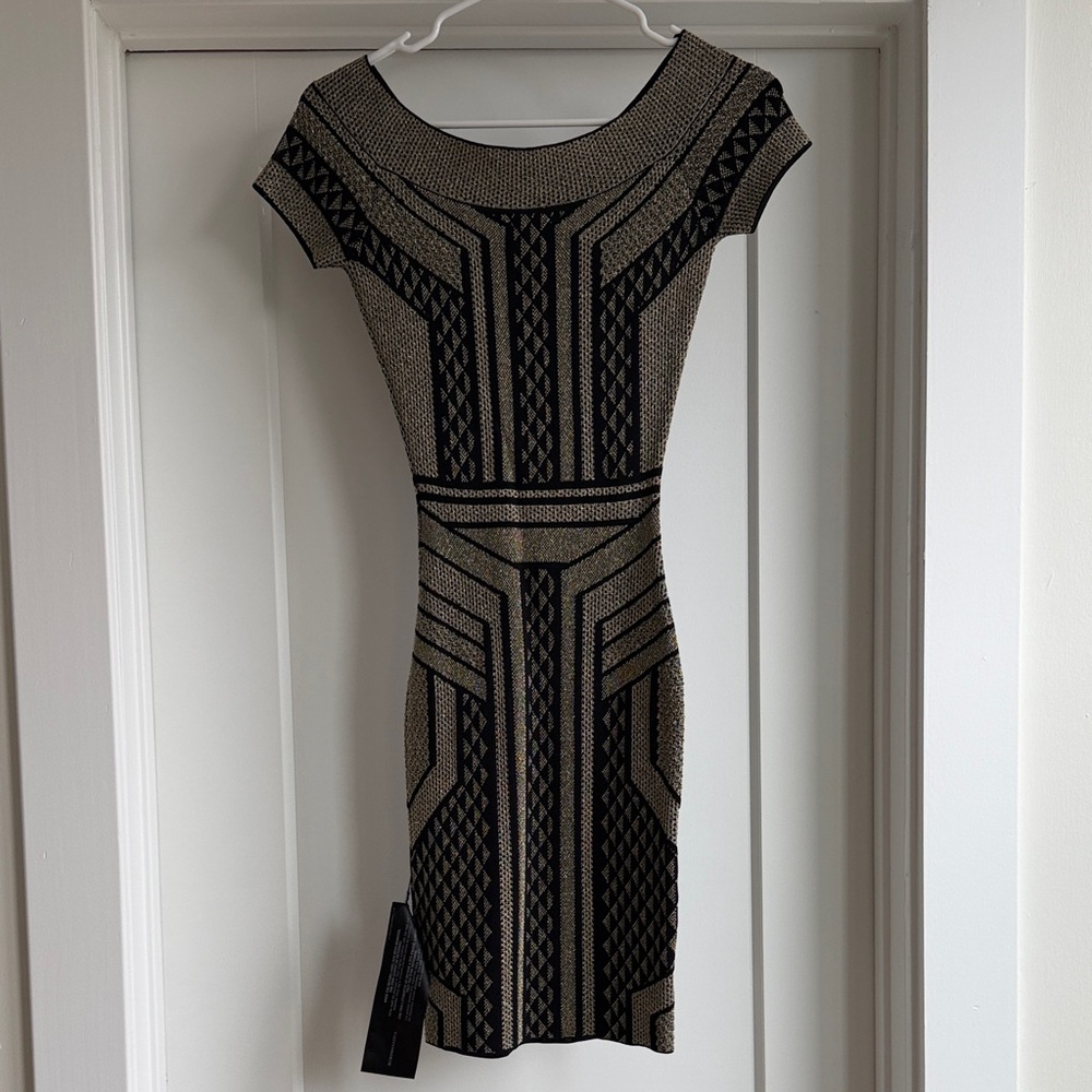 BCBGMaxAzria Black and Gold Mini Dress